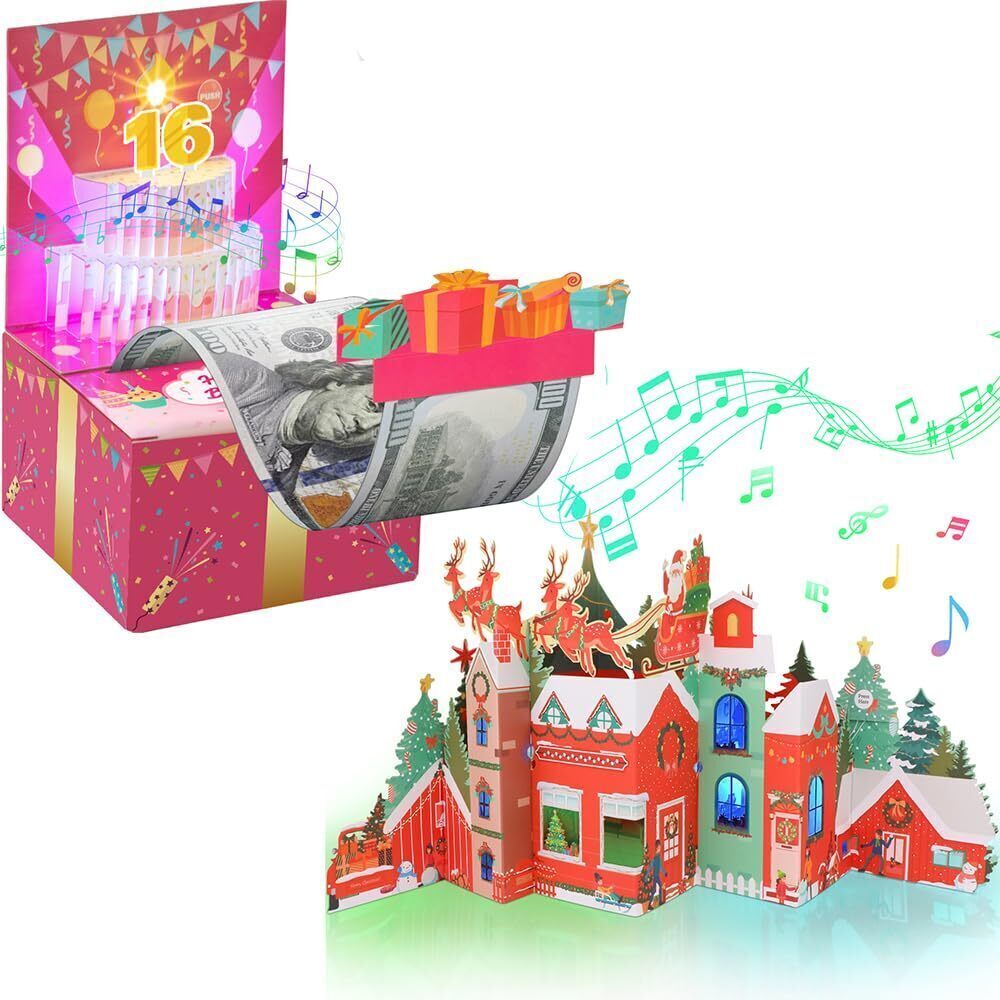 6530 Birthday Money Box for Cash Gift,Christmas Card with Music and Light